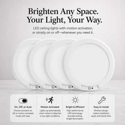 OLORAZ™ Wireless Motion Sensor Ceiling Light – No Wiring, Rechargeable