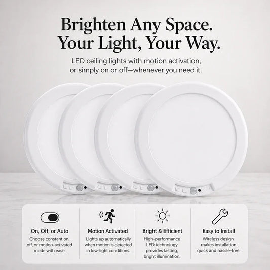 OLORAZ™ Wireless Motion Sensor Ceiling Light – No Wiring, Rechargeable
