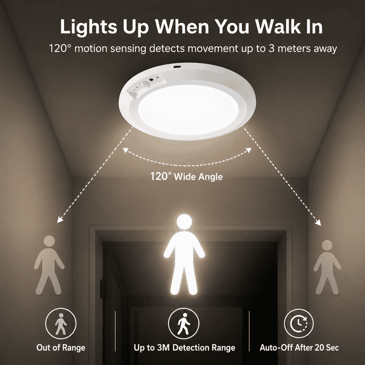 OLORAZ™ Wireless Motion Sensor Ceiling Light – No Wiring, Rechargeable