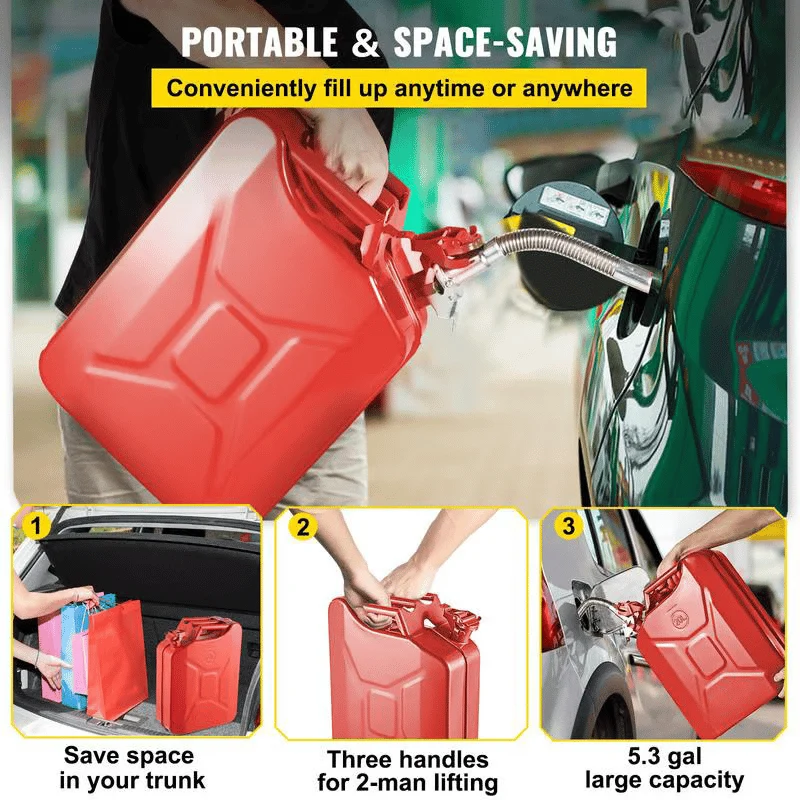 Pouring fuel from a jerry can through the flexible spout